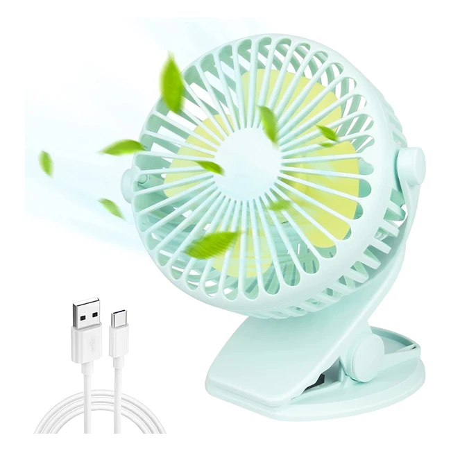 Foseal Clip On Fan - 3 Speed USB Desk Fan with 360° Rotation - Portable Personal Fan for Bed, Desk, Office, Car, Stroller, Camping, Gym - Green