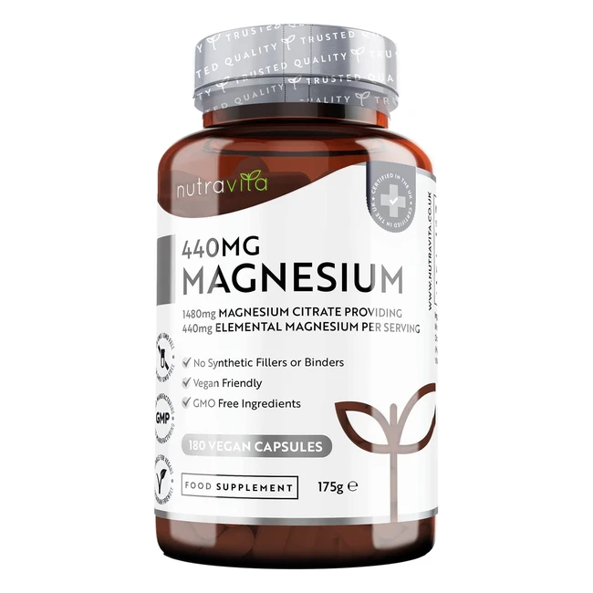 Magnesium Citrate 2250mg - Reduziert Müdigkeit, stärkt Knochen und Nervensystem - 270 vegane Kapseln von Nutravita