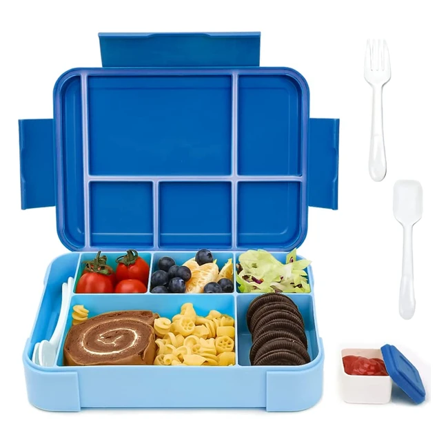 Bugucat Leakproof Bento Box with 5 Compartments and Cutlery - 1330ml Capacity