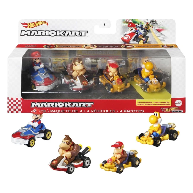 Pack Hot Wheels Mario Kart con 4 personajes y 1 coche de juguete - Mattel HDB22