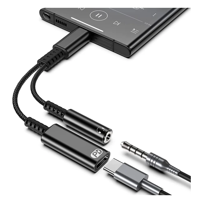 Sewowibo USB C Kopfhörer Adapter und Ladegerät - 2 in 1 Adapter USB Typ C auf AUX 3.5 mm mit PD 60W Schnellladung - Kompatibel mit Huawei P40/30/20, Pixel 4XL, Galaxy S22/S21/S20 Ultra Note 20/S10