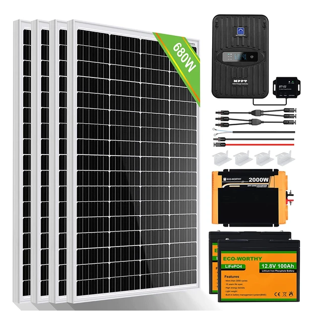 ECOWORTHY 3kWh Solar System 720W 24V mit Inverter und Batterie Offgrid für Wohnmobile - 6x120W Solar Module, 4x50Ah Lithium-Batterien, 60A Laderegler, 1500W Inverter