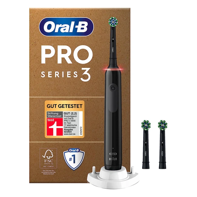 OralB Pro 3+ Elektrische Zahnbürste mit 3 Aufsteckbürsten & 360° Drucksensor