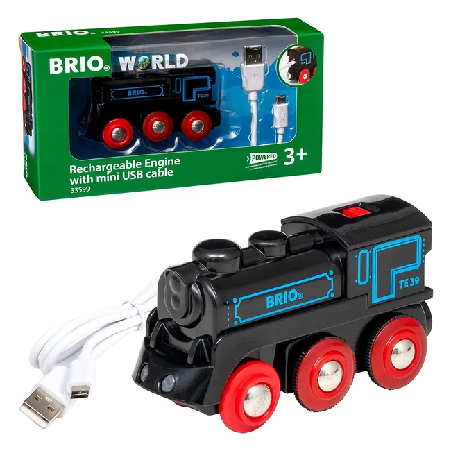 Locomotive rechargeable Brio World 33599 - Train électrique et lumineux pour circuit en bois - Jouet pour garçons et filles dès 3 ans