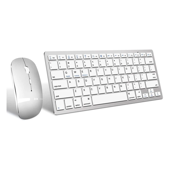 Wireless Bluetooth Keyboard and Mouse Set - Slim, Silent, Rechargeable, Compatible with iPad/Mac/Windows/PC - Ref#1234