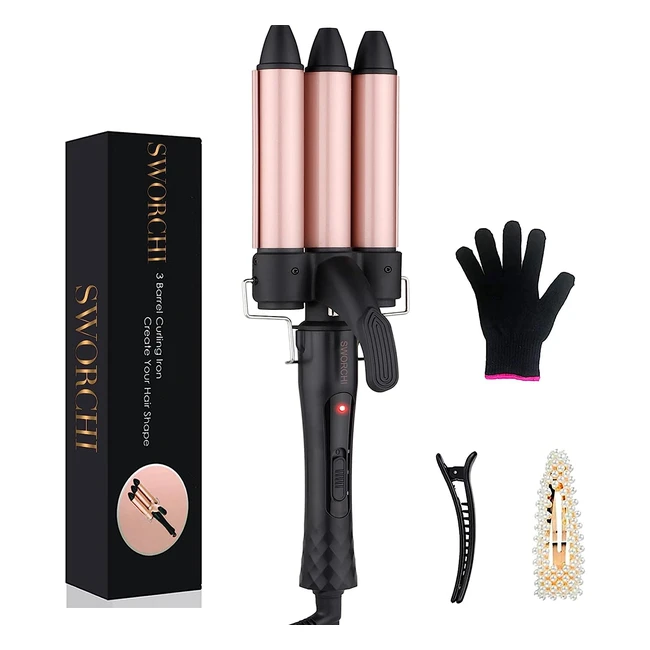 Mermaid Hair Waver Curler - 3 Barrel Ceramic Tourmaline Crimpers with Temperature Control for Fast Heating and Deep Curly Iron - Hair Styling Tools for Women - Rose