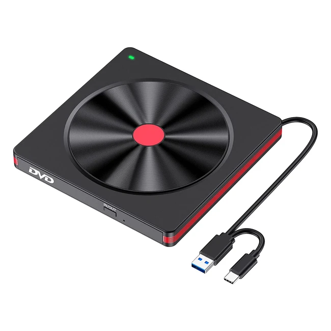 Lettore CD DVD Esterno Slim USB 3.0 Type-C per Laptop - Velocità 8x