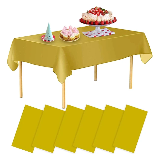 Gold Plastic Tablecloths - 6 Pack, 54x108 Inches, for Parties, Weddings, and More