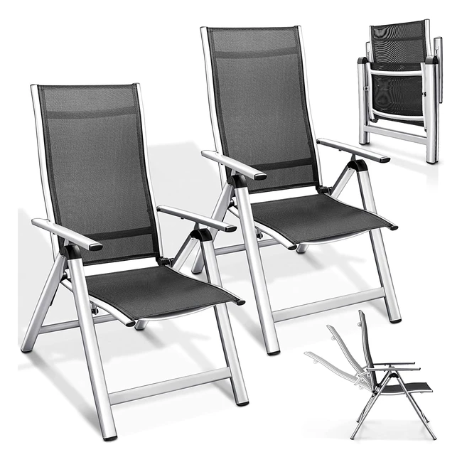 Tillvex Premium Gartenstühle Set 2 | Aluminium | Verstellbar | Armlehnen | Balkon Terrasse | Silber
