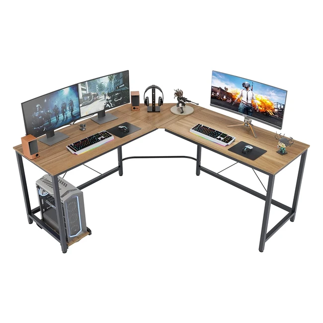 Bureau d'angle informatique en L 150x150cm avec support CPU - Bureau gaming en bois pour maison et bureau