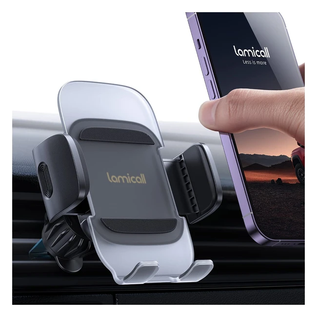 Soporte móvil para coche Lamicall, diseño translúcido con liberación rápida y gancho metálico para iPhone, Huawei y smartphones