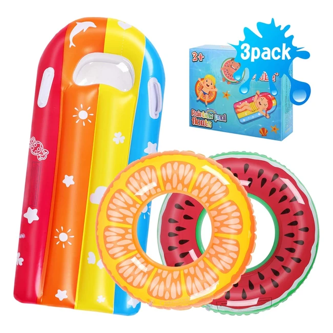 Auney 3 Pack Inflatable Swim Rings for Kids - Summer Beach Water Float Party Toys