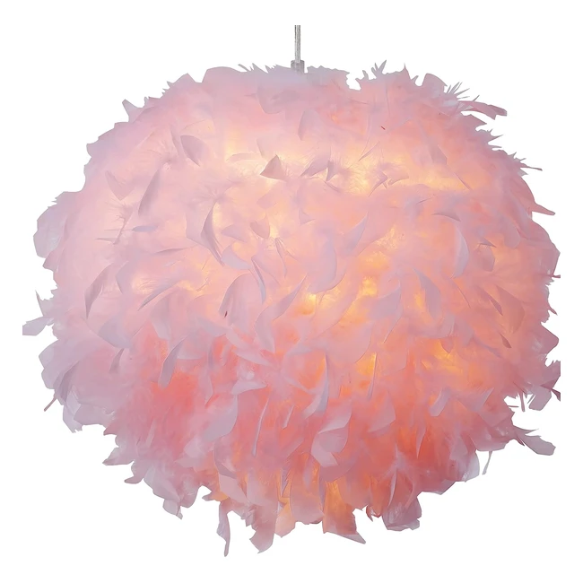 Giggi Feather Light Shade Lamp - Real Turkey Feathers, Fluffy and Patch-Free Look, Pink, Ideal for Living Room, Bedroom, Kitchen