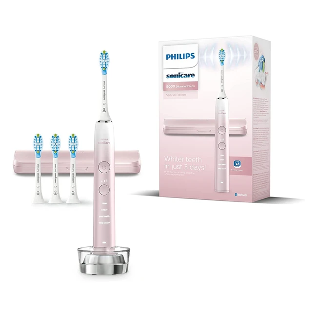Philips Sonicare DiamondClean 9000 Series Electric Toothbrush - Pink, Model HX991179, 4x C3 Premium Plaque Control Brush Heads