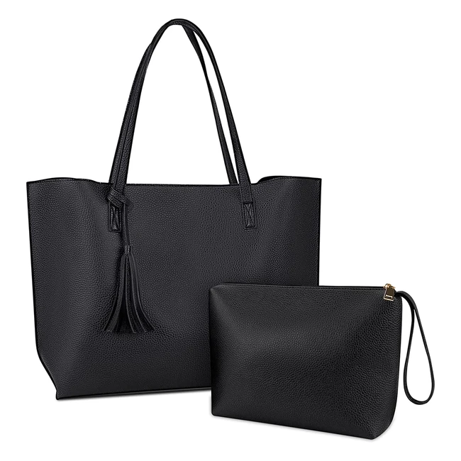 Bolso Nubily Mujer PU Tote Bag - Impermeable 2pcs Set Negro