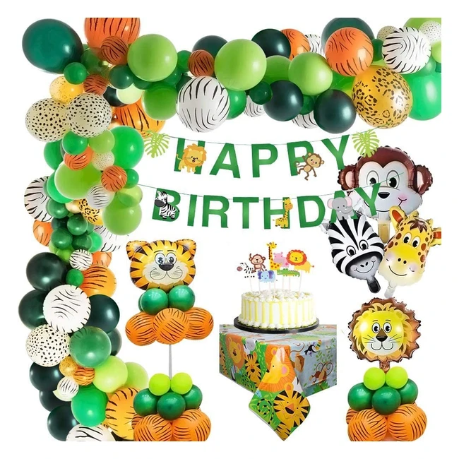 Jungle Animal Birthday Party Decoration for Boys - Safari Happy Birthday Banner, Animal Balloons, Palm Leaves, and Garland