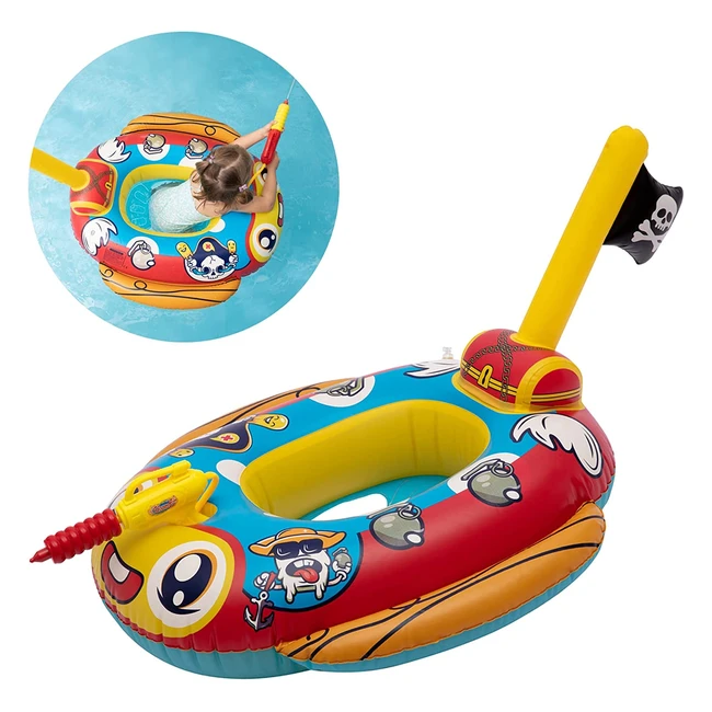 Chitomars Kinder Schwimmring mit Wasserpistole - Aufblasbares Piratenboot - Schwimmhilfe für Kinder von 3-10 Jahren