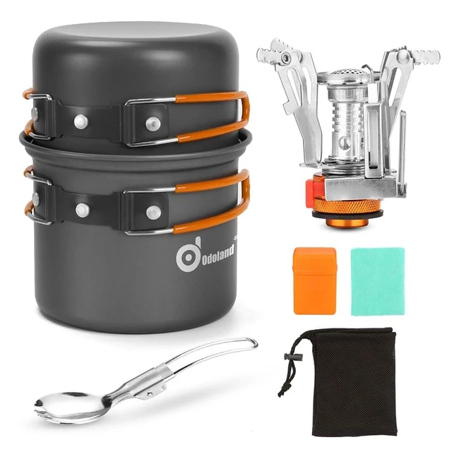 Odoland Camping Cookware Set with Stove - Portable Stainless Steel Cook Gear for