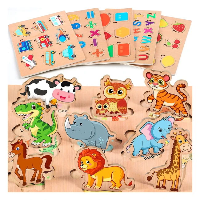 Puzzle Montessori in Legno 6 Pezzi - Lenbest - Giocattoli Educativi per Bambini 2-3 Anni - Regalo Compleanno Natale