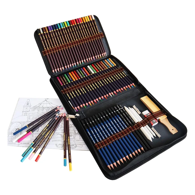 Juego de 72 lápices de colores y dibujo, incluye acuarelas, grafito y carbón - Ideal para principiantes, niños y adultos