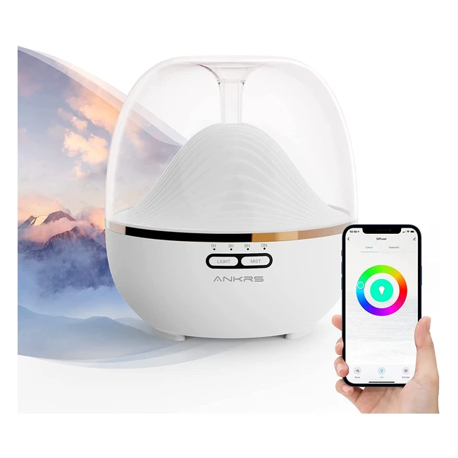 Diffusore WiFi Alexa 600ml - Design Unico Ankrs - Profumatore Alexa Umidificatore Ambiente Smart - Diffusore di Aromi Ultrasuoni con Luce Multicolore - Smart Home