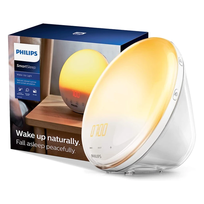 Philips SmartSleep Wakeup Light HF353101 - Coloured Sunrise and Sunset Simulation, 7 Natural Sounds, FM Radio, Reading Lamp, Tap Snooze