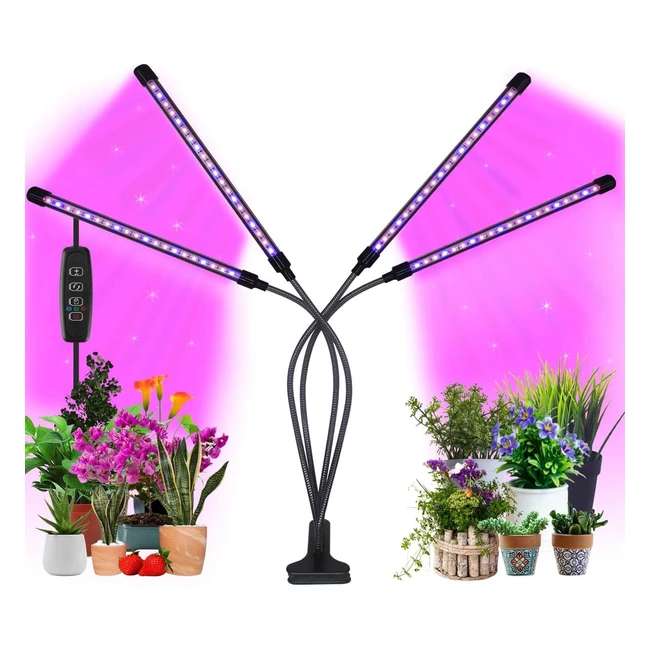 Jinhongto 4-Head Full Spectrum Grow Light - 360 Flexible Gooseneck with 10 Dimming Levels, 3 Lighting Modes, and Timer for Indoor Plants