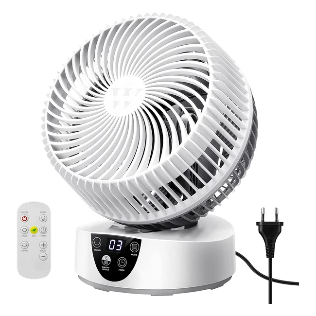 Ventilateur de bureau Colleen Eco Turbo - Silencieux, oscillant, télécommandé - 8 pouces - 4 modes - Minuterie 9h - Blanc