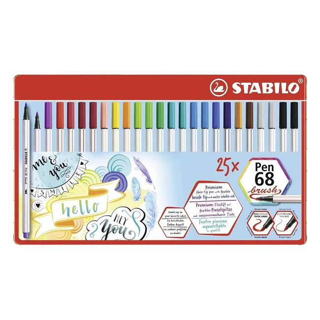 Rotulador Stabilo Pen 68 Brush con 25 colores en estuche de metal - Pincel de alta calidad