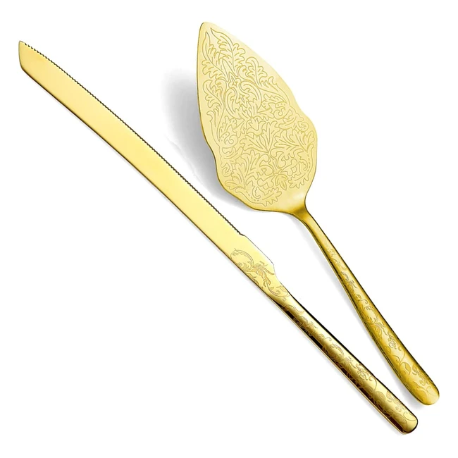 Juego de cuchillo y servidor para pastel de bodas de oro chapado en oro de titanio con diseño único - Berglander