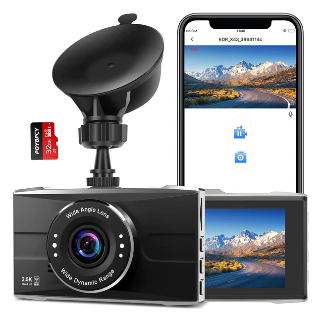 WiFi Dashcam AutoApp Autokamera mit SD Karte - 25K QHD - Nachtsicht - WDR - 170° Weitwinkel - App Steuerung - Parküberwachung - G-Sensor - Loopaufnahme