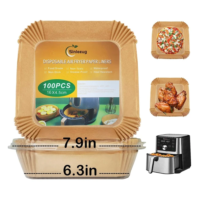 Air Fryer Liners 100pcs - Non-Stick Parchment Paper for Oven, Steamer, Microwave - Oilproof, Waterproof, Food Grade Paper