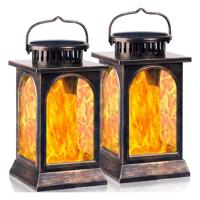 Lanterne solaire flamme vacillante en métal - lot de 2