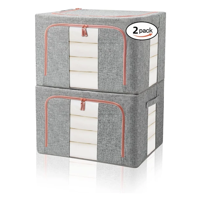 Fusacony Closet Organizers and Storage - Foldable Oxford Cloth Steel Frame Box - 2 Pack - Large Capacity - Waterproof - Clear Window - Carry Handles