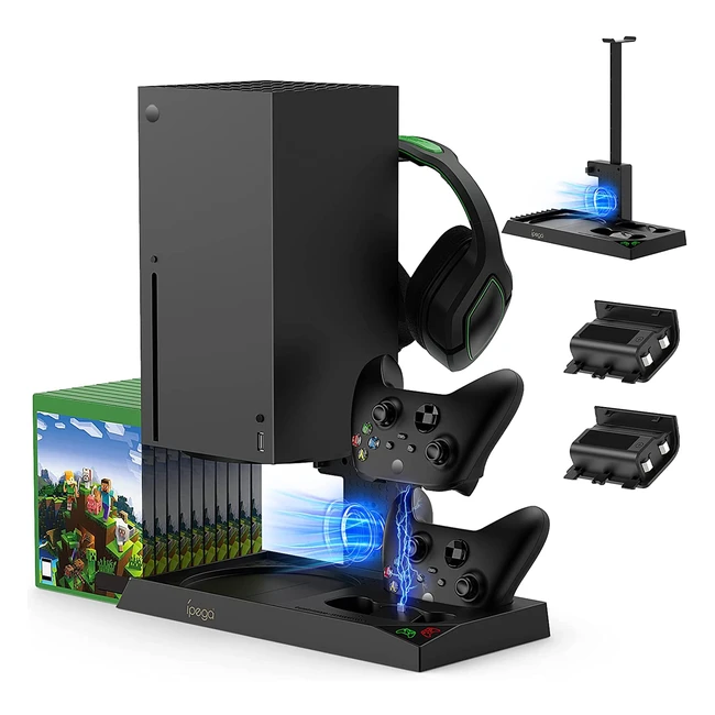 Vertical Cooling Stand for Xbox Series X - Dual Controller Charger, Game Rack Storage, and Headphone Holder