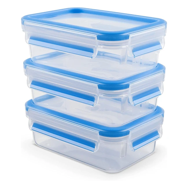 Emsa N10313 Clip Close Food Storage Container Set - 3 x 1L - Microwave Safe - 100% Leakproof - Transparent Blue