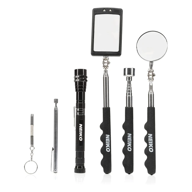 Neiko 20736A Magnetic Tool Set - Telescoping Mirror Pickup Tool Flashlight - M