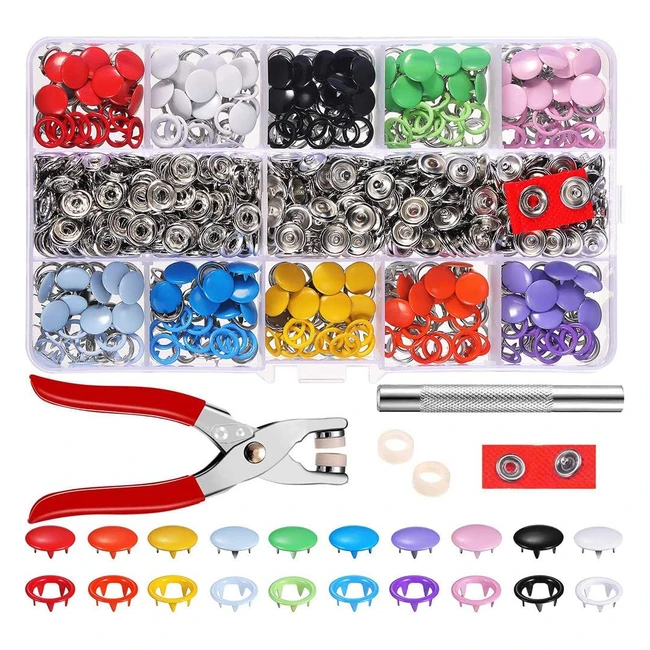 200 Set Snap Fasteners Kit - Professional Metal Ring Button with Pliers Craft To