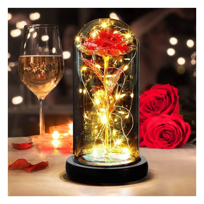 Set di rose Beauty and the Beast con cupola di vetro e luci LED
