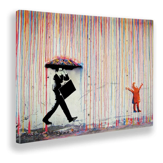 Quadro Banksy Pioggia di Colori 70x50 - Giallobus - Tela Canvas Pronta da Appendere