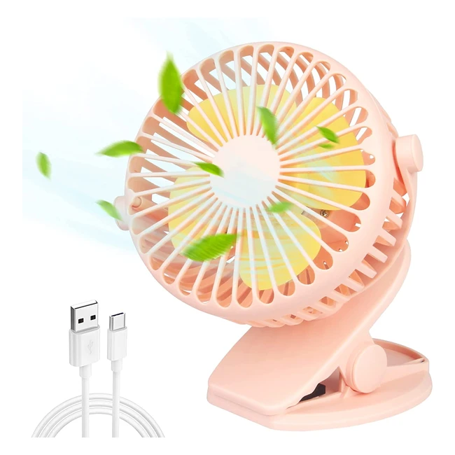 Ventilatore da scrivania Foseal 3 velocità regolabile, ricaricabile e portatile per ufficio, auto, passeggino, campeggio - Rosa