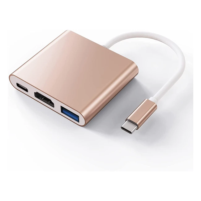 Adaptador USB C a HDMI 4K, multipuerto tipo C con carga rápida y USB 3.0, compatible con MacBook Pro/Chromebook/HP/Samsung S20, MS, color oro rosa
