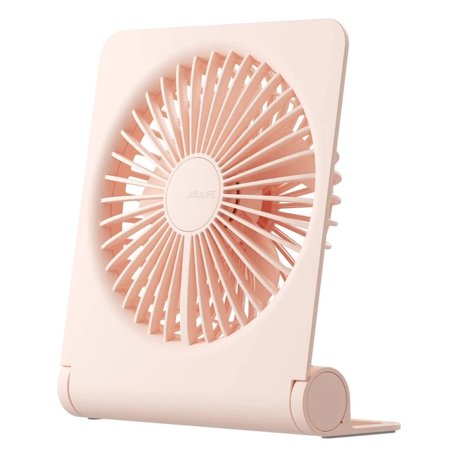 Ventilateur de bureau portable Jisulife USB rechargeable 4500mAh, vent fort et ultra silencieux, 4 vitesses, rose
