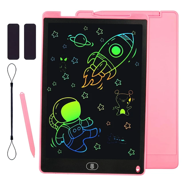 Tableta de escritura LCD Kidspark de 12 pulgadas rosa - Tablero de dibujo portátil y borrable para niños y niñas