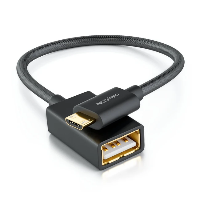 Adaptador Deleycon 01m USB OTG Nylon Negro - Conecta Smartphone y Tablet a Memoria USB