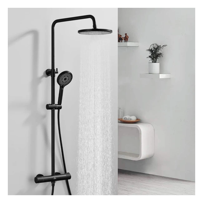 Conjunto de ducha termostática Homelody negro con grifo monomando de latón y altura ajustable
