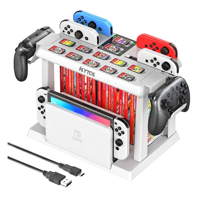 Kytok Switch Games Storage mit Joy-Con Ladestation & TV Dock für Nintendo Switch OLED - Platz für 28 Spiele & 2 Pro Controller