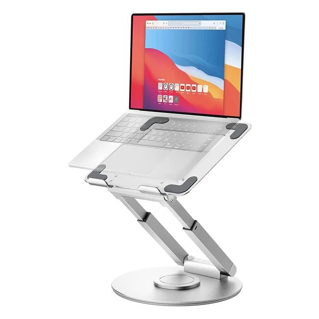 Elevate Your Workstation with Tounees Height Adjustable Laptop Stand - 360 Swivel Base, Ergonomic Design, Compatible with MacBook Pro & All Laptops - 1017Silver