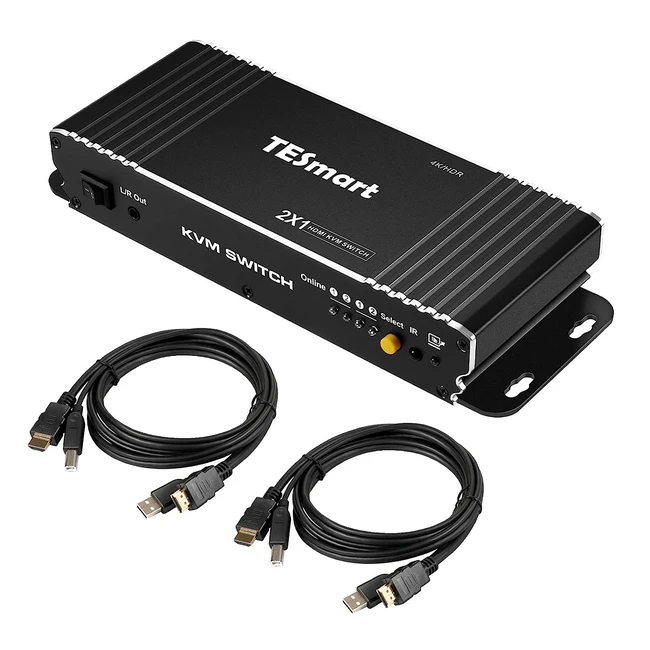 Tesmart 2 Port HDMI KVM Switch 4K 60Hz 444 - Keyboard & Mouse Passthrough - Control 2 Computers/Servers/DVRs - 15m KVM Cables - Black