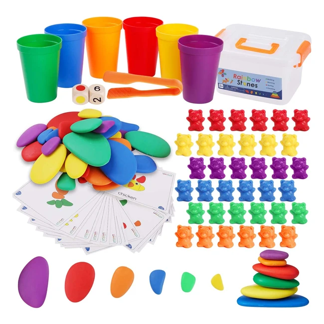 BBlike 2 in 1 Counting Bears and Rainbow Stones Set for Toddlers - Perfect Math Skills and Shapes Puzzle Montessori Toys